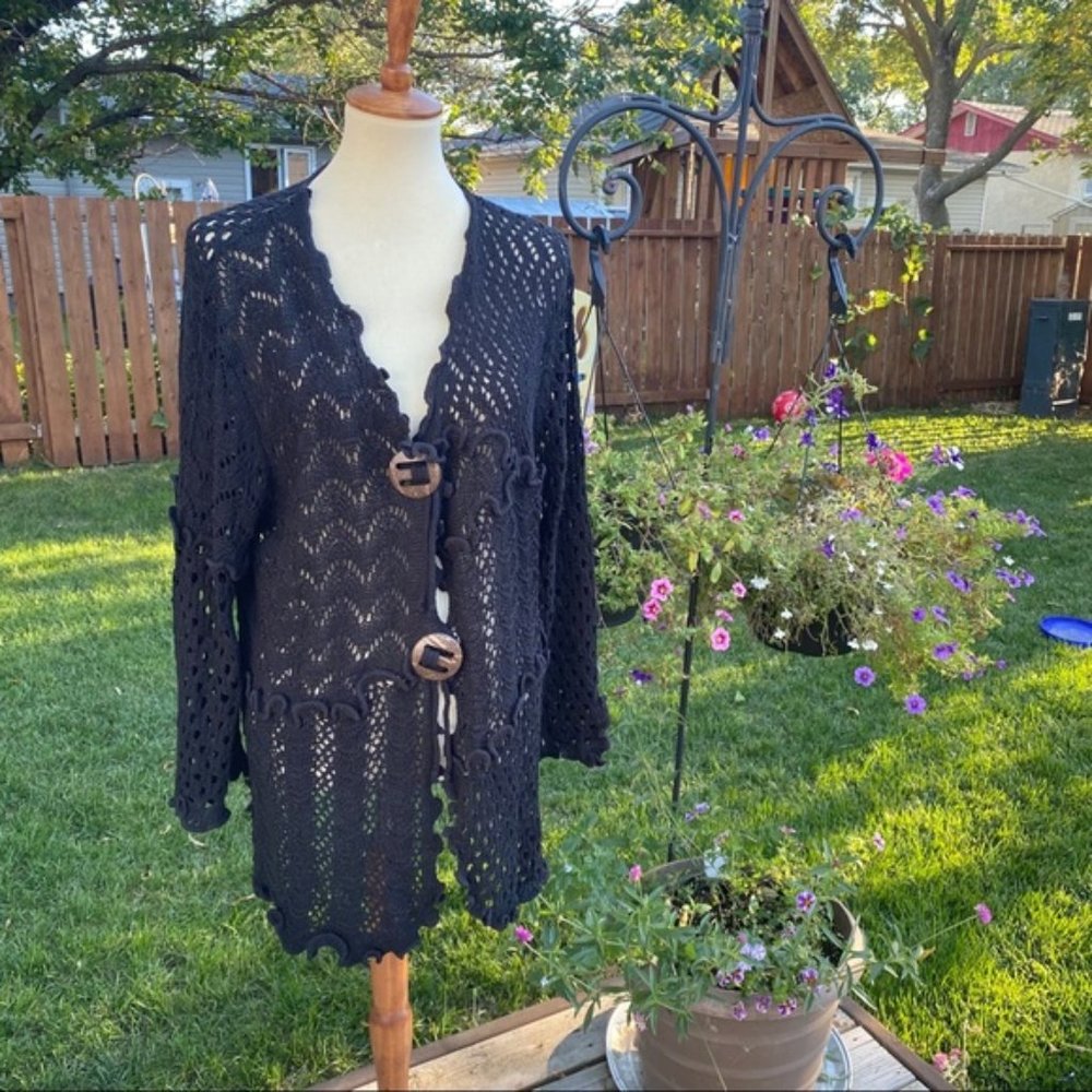 Lisa International Black Knit Cardigan Sweater 3X